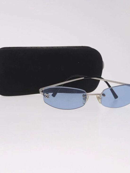 CHANEL Sunglasses metal Blue CC Auth 187883V main image 16